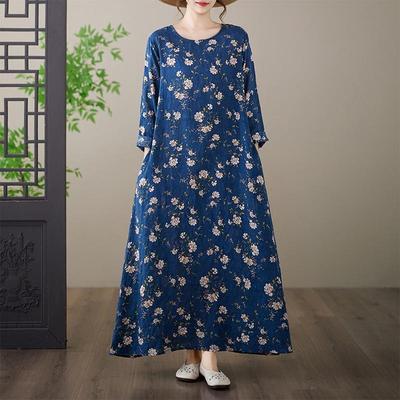 Langärmlig Übergröße Baumwolle Vintage floral neu eingetroffen Kleider für Damen lässig locker Frühling Sommer Herbst Kleid