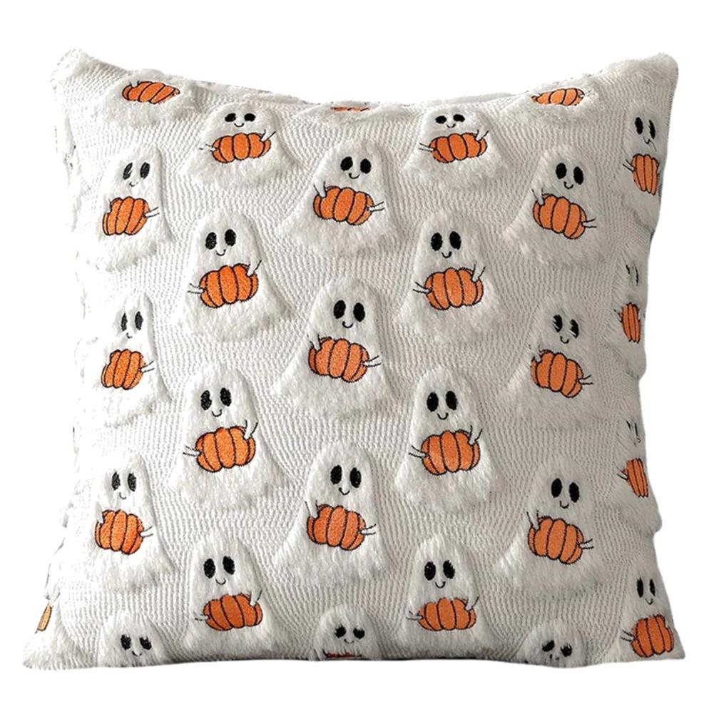 Pumpkin Fall Throw Pillow Covers Embroidery Fluffy Plush Accent Pillow Cases Plush Pillow Case Halloween Farmhouse Home Decor