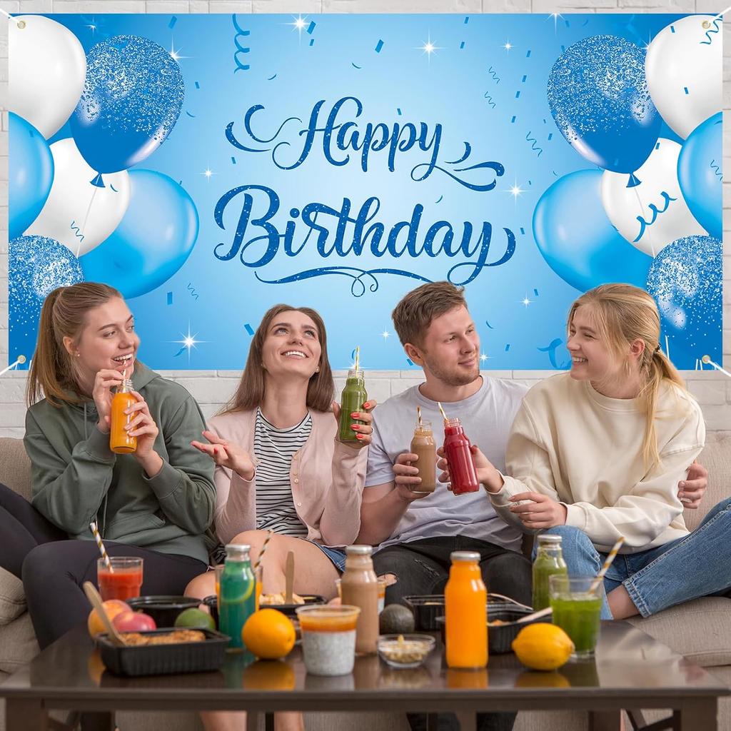 Roetyce Blue Birthday Banner, Light Blue Happy Birthday Backdrop for Girls Boys(5.9 x 2.9 Ft), Women Men Bday Party Photo Background