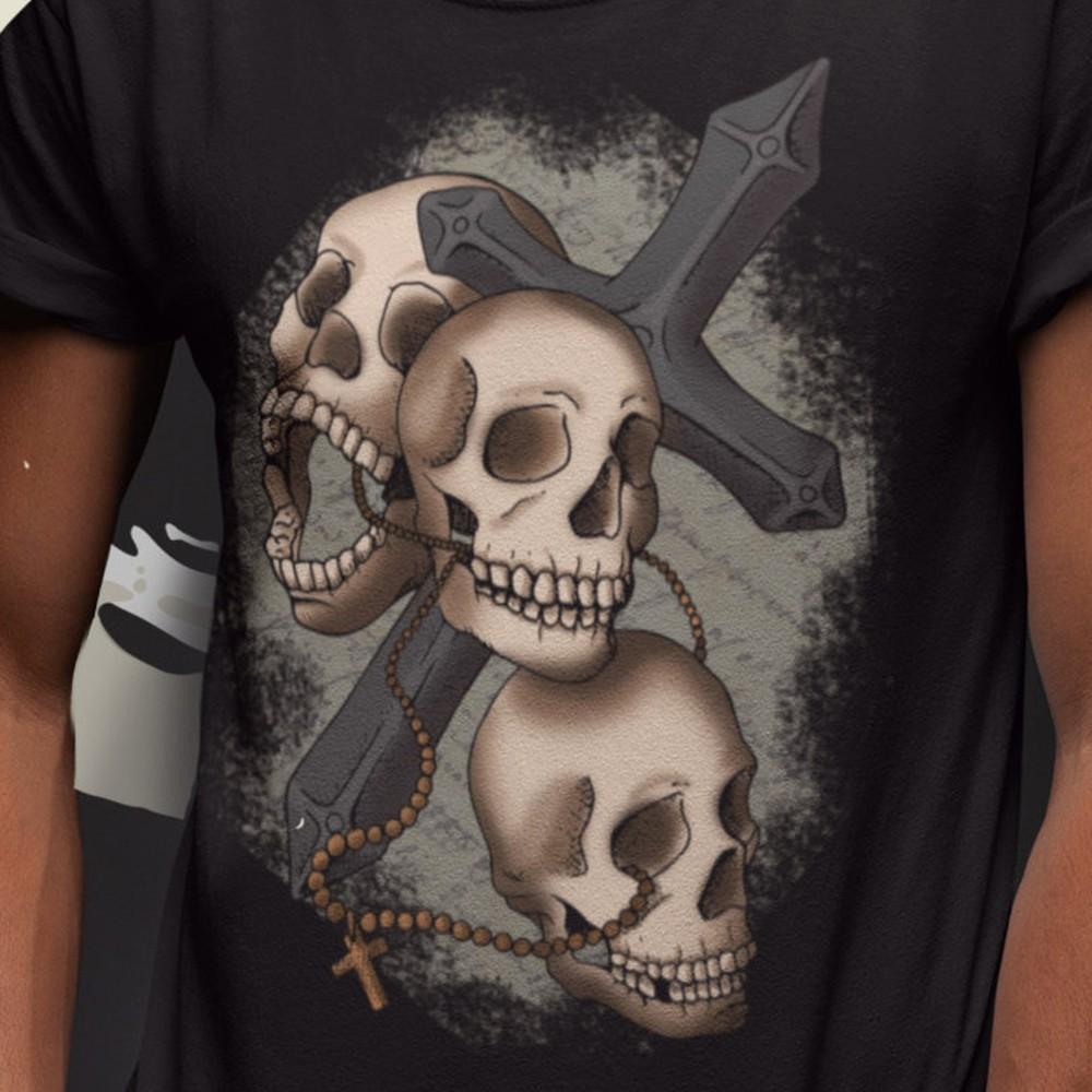 Skull and Cross T Shirt, Halloween Shirt, Skeleton Heads, Crucifix Tee #26 Gift Unisex T-Shirt L