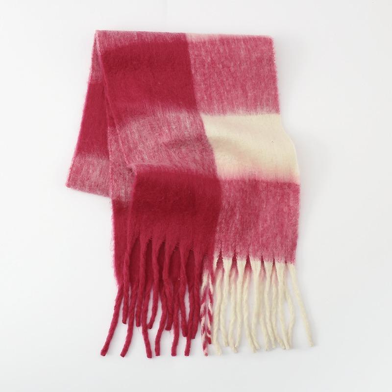 Autumn and Winter Mohair Thick Beard High-end Women's Scarf Multi-color Plaid Warm Versatile Scarf Shawl Retro