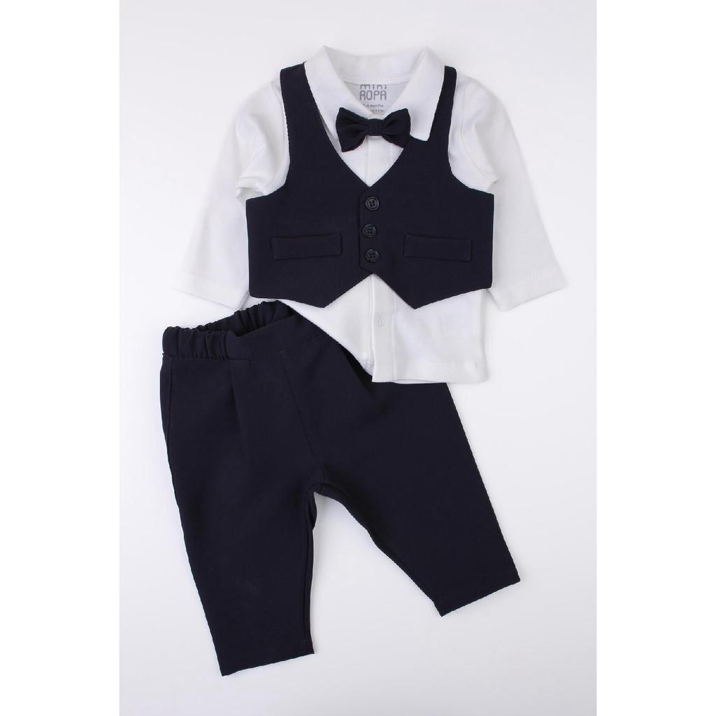 Miniropa Plain Black 3-piece Baby Set With Bow Tie And Vest