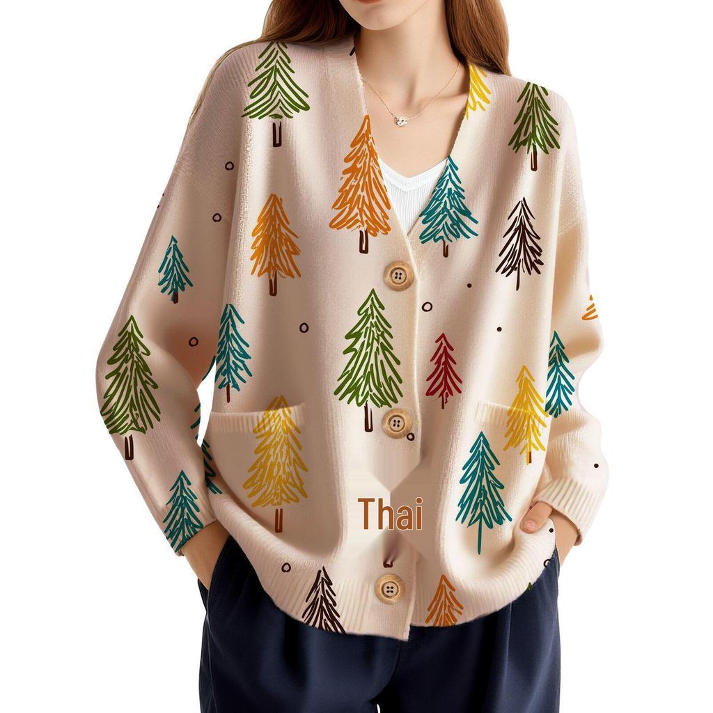 Shengmiao Women's 3D Print Cardigan: 2026 Early Spring/Autumn Knitwear