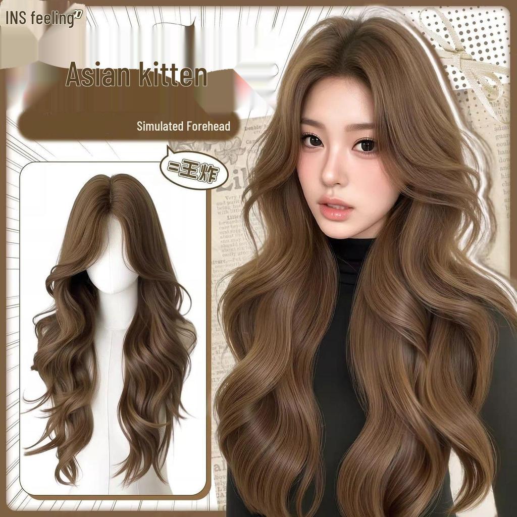 Women's Long Curly Wig with Realistic Cold Brown Waves - Lolita Style Full Head Cover