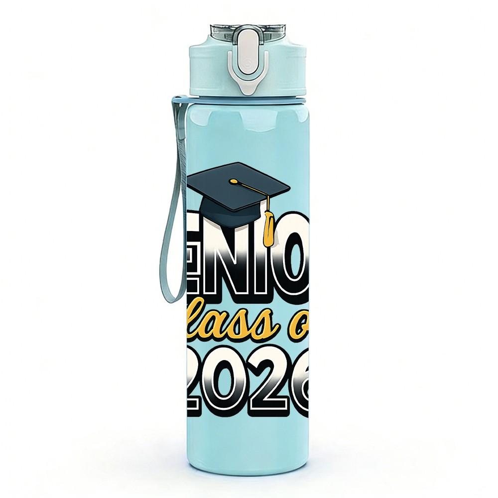 1PC Senior Class Of 2026 Text Pattern 750ml Color Plastic Sports Water Bottle Leakproof Flip Straw Lid Suitable for Sports Office Home Use