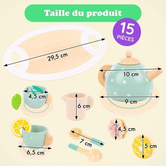 Service à thé en Bois Kinderplay - Jeu de rôle de thé avec Accessoires pour Les Enfants, GS4640