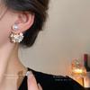 Silver needle flower pearl stud earrings niche fashion design earrings light luxury temperament high sense retro earrings
