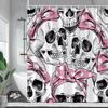 Creative Skull and Pink Polka Dot Bow Design Waterproof Shower Curtain,Unique Halloween Themed Home Decoration for Your Bathroom