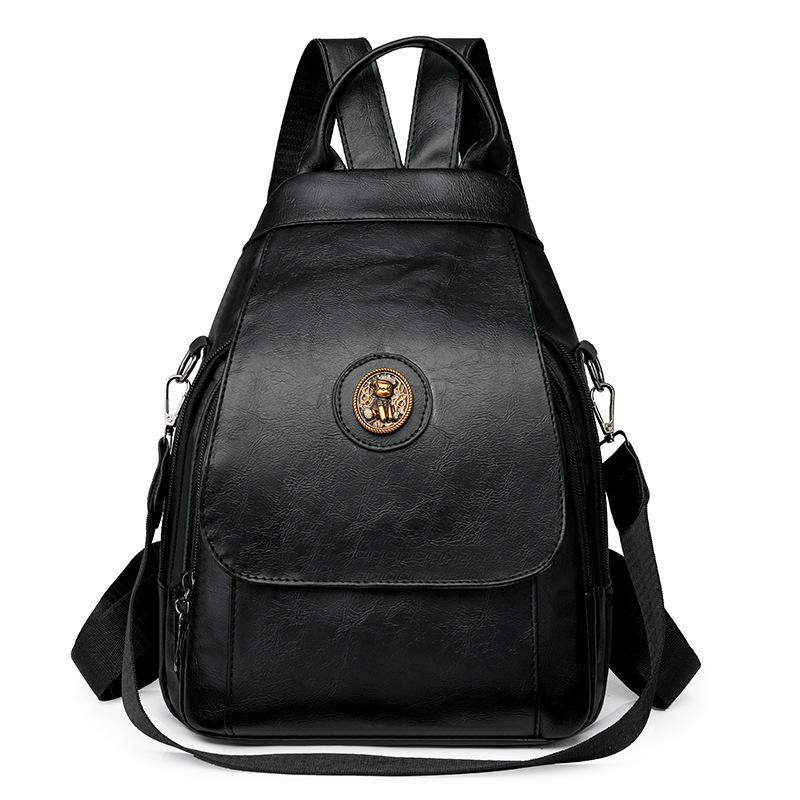 

М який шкіряний рюкзак. Жіночий приміський рюкзак. Багатофункціональна сумка на плече. чорний