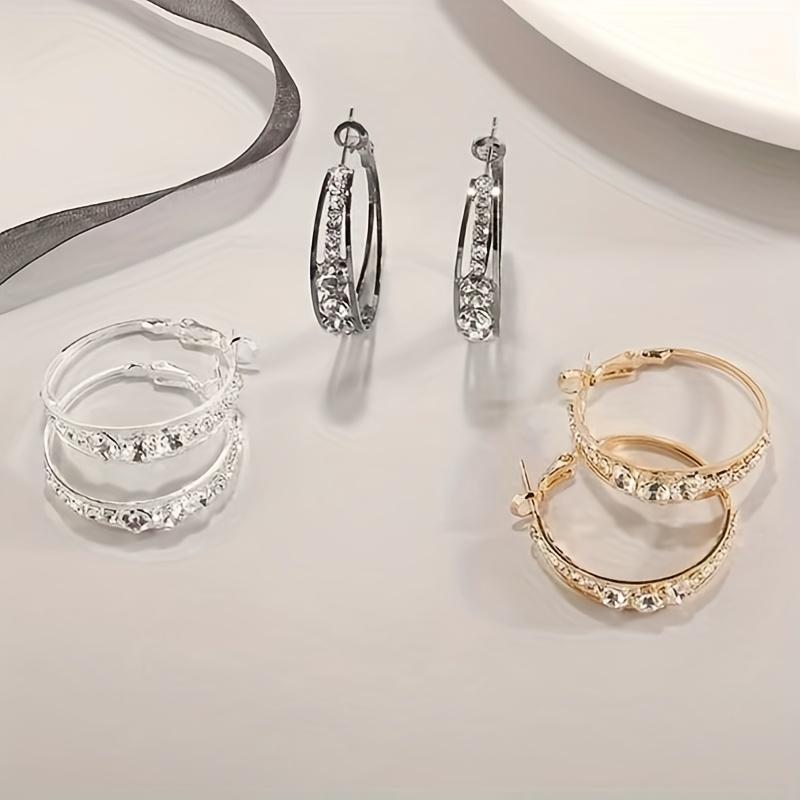 Unisex Rhinestone Large Circle Hoop Earrings with Sparkling Embellishments