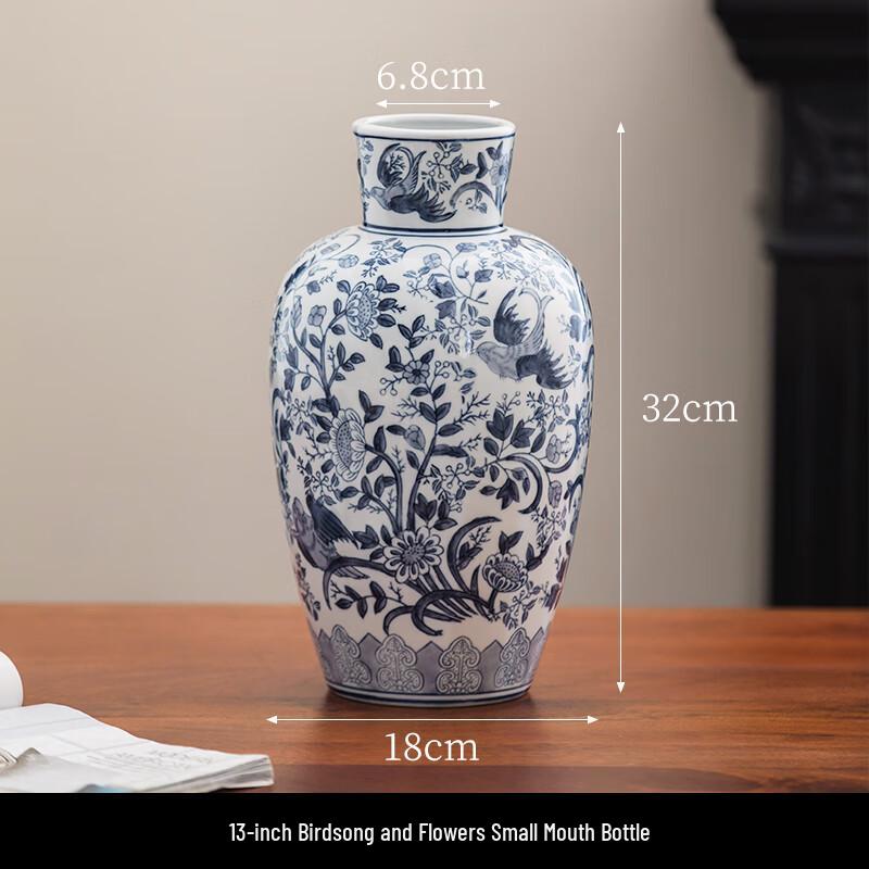 13-inch Hand-Painted Blue & White Porcelain Vase