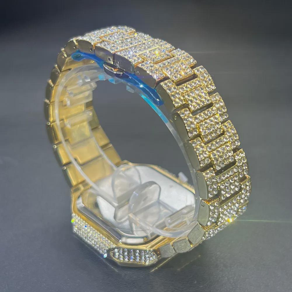 Watch For Men Luxury Gold Square Men's Wristwatch Alloy Strap Full Diamond Business Quartz Watch For Man Clock Gifts