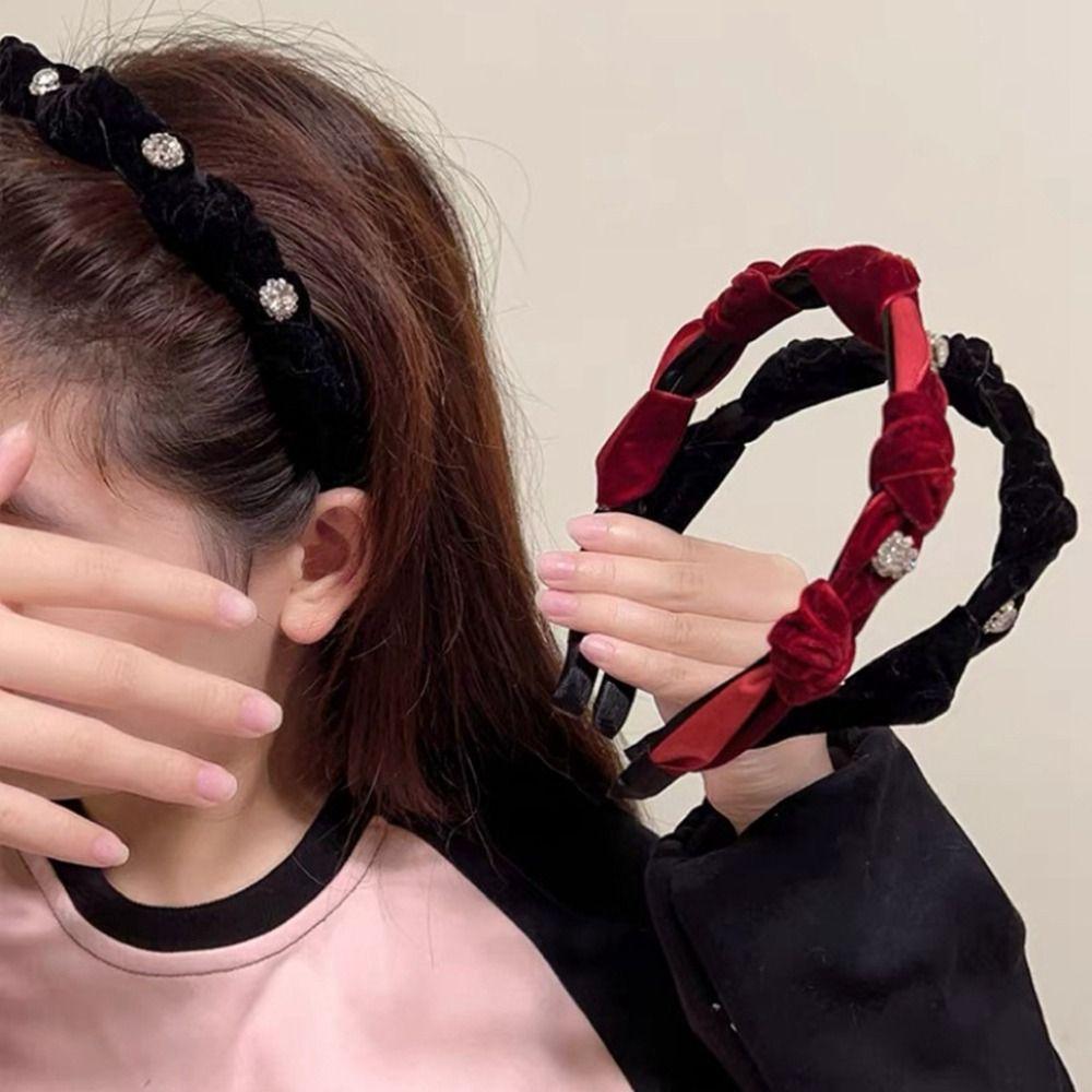 Wide Edged Crystal Bow Headband Solid Color Wide Edged Headband Fashion Bow Hair Hoop  Women Girls