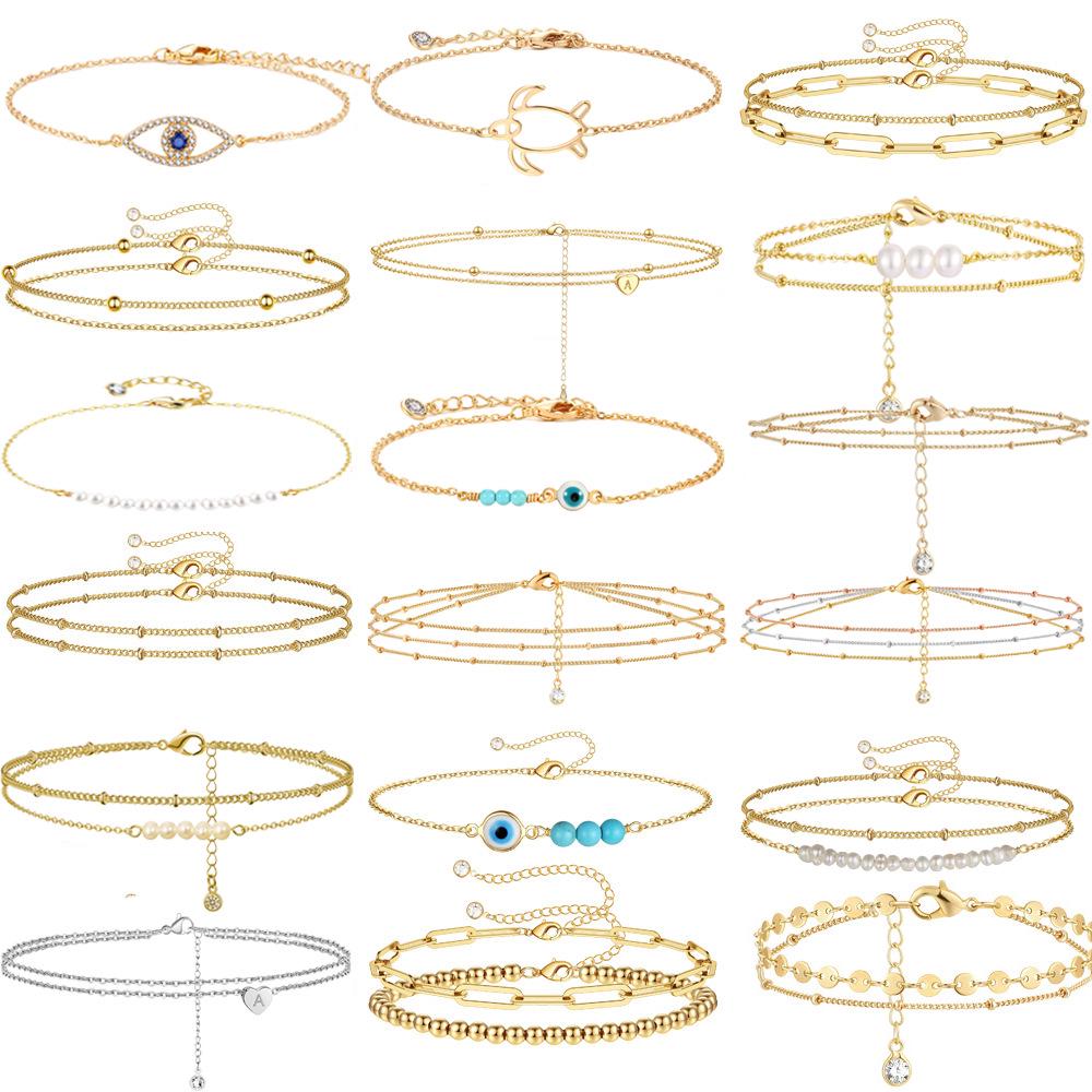 Turtle Pearl 14K Gold-Plated Stainless Steel Double Layer Chain Bracelet