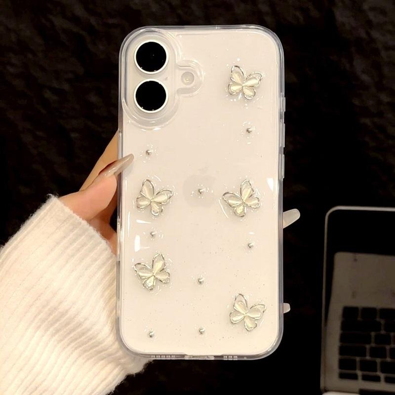 Luxury 3D Butterfly Bling Glitter Clear Phone Case For iPhone 17 16 15 14 13 12 11 Pro Max Plus Soft Shockproof Protective Cover