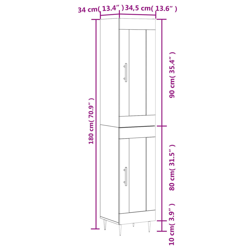 Highboard Smoked Oak 34.5 x 34 x 180 cm Particleboard