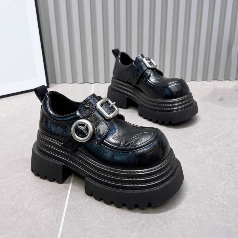 Buckle Grinding Sticker Three-layer Thick Sole Heightening Round Head Loafers Women's 2025 New Spring JK Single Shoes Leather Shoes