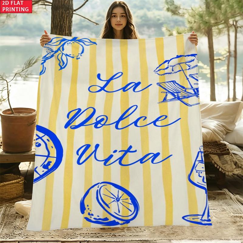 Koc flanelowy z frazą La Dolce Vita do wystroju w stylu włoskim Miękki ciepły koc narzutowy do otulenia