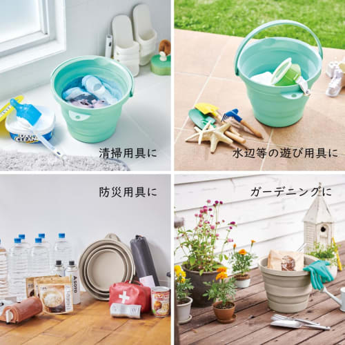 ISETO Folding Bucket, Soft Bucket Type 8, Gray, 8L, 32.8cm W x 30.0cm D x 4.9-22.2cm H, Made in Japan, Heat Resistant up to 100C, Disaster Preparedne