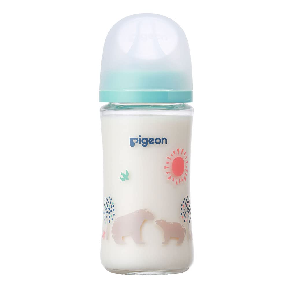 PIGEON Pigeon Breastfeeding Bottle 240ml babies 3 months and glass that cools quickly Bear design and hygienic (for up) - Heat-resistant - -
