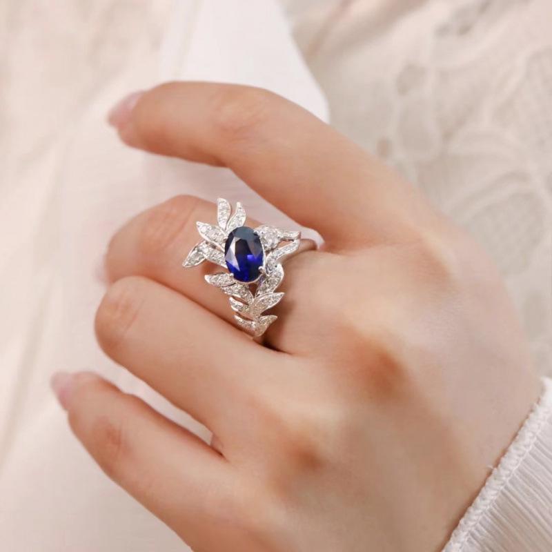 Sapphire Wheat Design Adjustable Ring – Elegant, Versatile Gemstone Statement Piece for Women