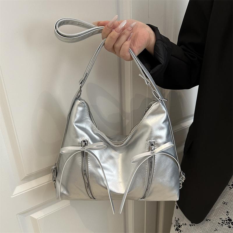 Retro Large Capacity Soft Leather Tote Bag With Knot Casual Double Shoulder Bag Trendy Sle Women'S Handbag