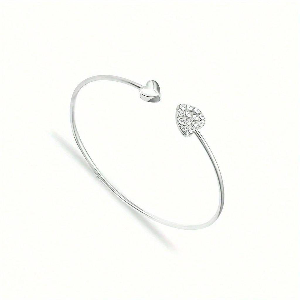 1 Piece Full Diamond Heart Opening Bracelet, Heart-Shaped Bracelet, Versatile Accessory Jewelry Bracelet