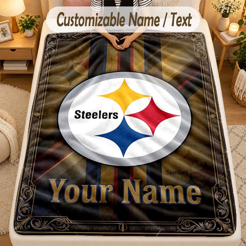 Flannel BlanketPittsburgh Steelers Custom Name Text Personalized Soft Warm Throw Blanket Home Decor Gift
