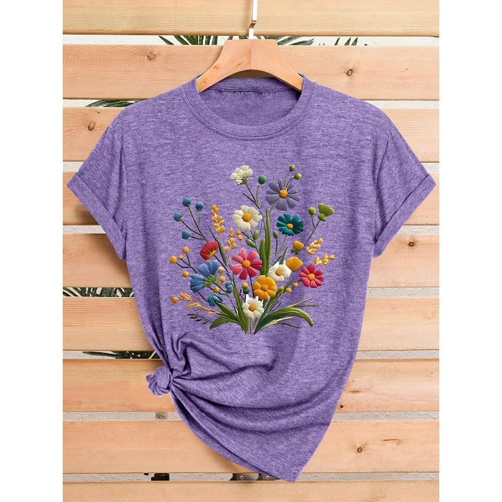 

Wildflower Bouquet Women s Tee - Colorful Floral Graphic, Casual Teal Top S