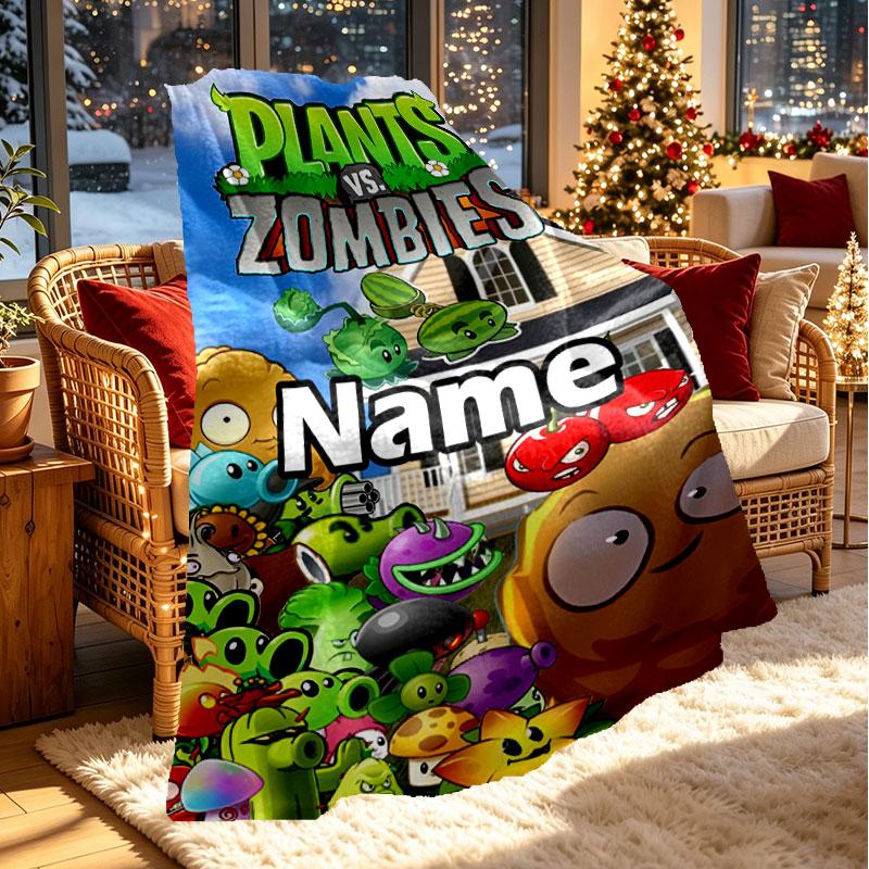 Custom Name Personalized Plants vs. Zombies Print Blanket, Home Decor, Bedroom, Sofa, Camping, Couch, Gifts for Birthday Christmas