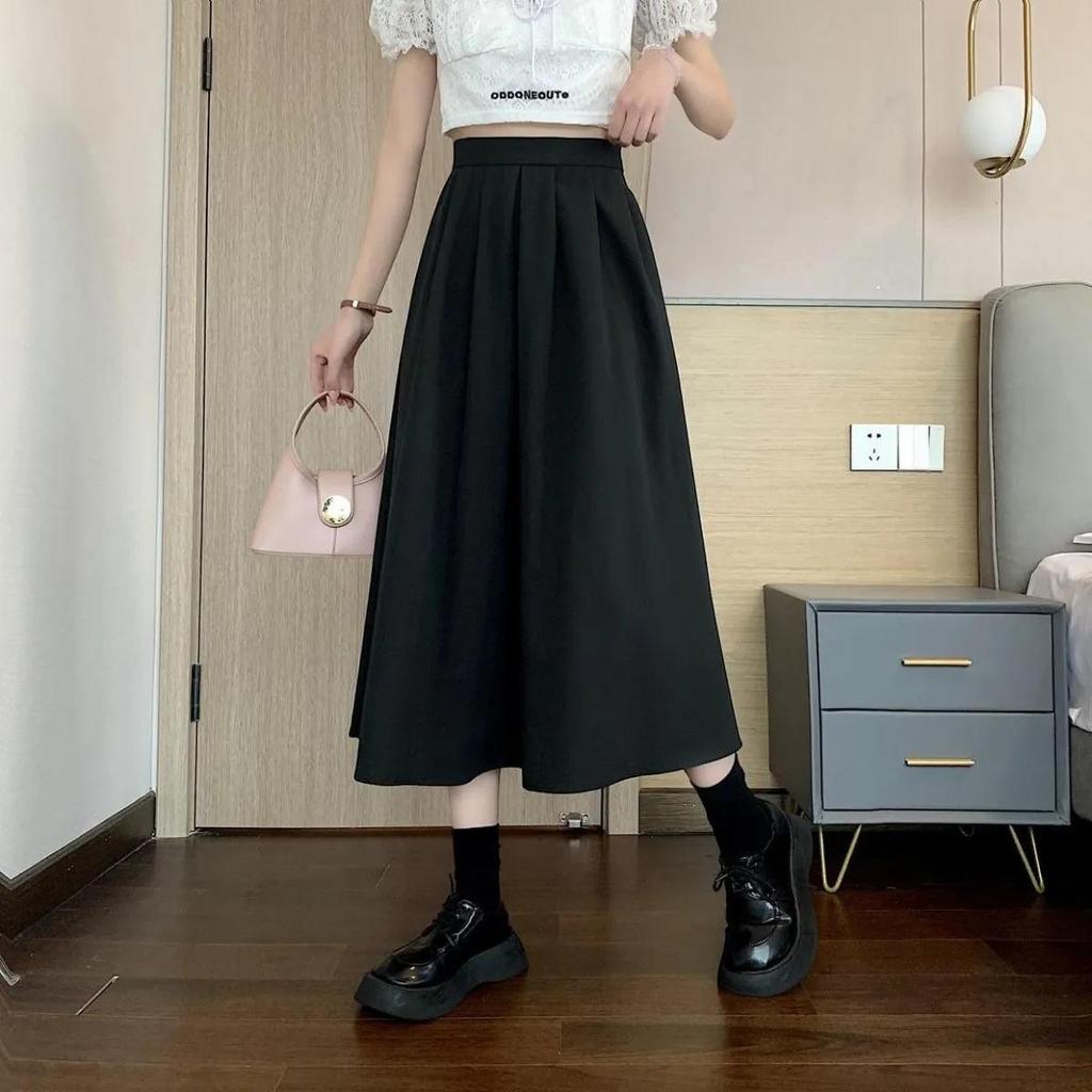 Elegant High-Waisted Pleated A-line Skirt for Female Students, Summer Casual Academy Style