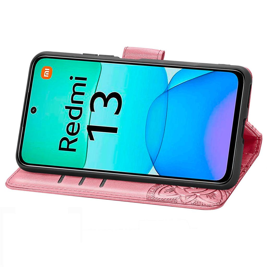 For Xiaomi Redmi 13 5G/13 4G Case Stand PU Leather Phone Cover Butterfly and Flower Imprinted