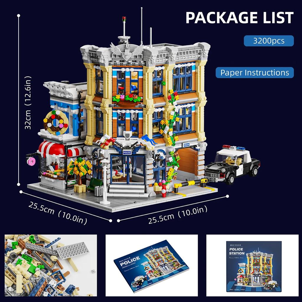 Brick Town Police Station House Buildings Sets,City Apartment Store Model Modular Buildings Blocks Gift for Adults Kids 3200PCS