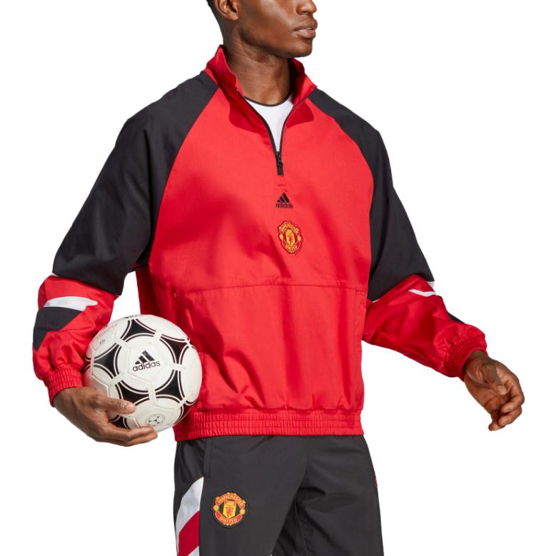 Adidas SS23 Icons Retro Series Manchester United Football Contrast Logo Print Long Sleeve Men Football Jersey Red HT2000
