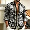 Men's Shirt Baroque Black Gold Printed Long Sleeved Shirt Slim Fit Collar Lining Casual Men's Clothing Comfortable Fabric