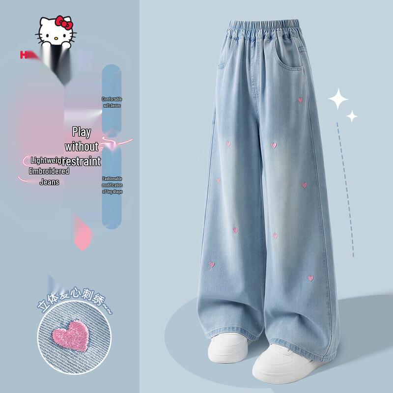 Hello Kitty Girls Summer Wide-Leg Denim Pants 140
