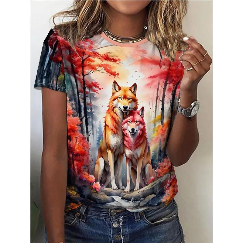 

Летний топ с круглым вырезом и принтом в виде животных 3D, модные повседневные женские футболки с короткими рукавами S