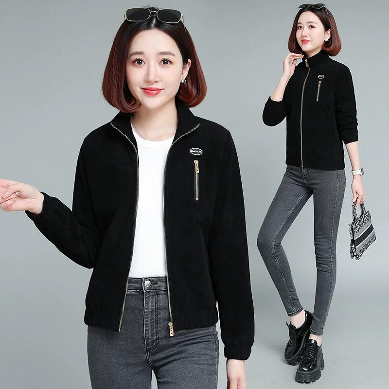 Jachetă Scurtă pentru Femei, Guler Înalt, Catifea Cord, Jachete de Primăvară și Toamnă, Haine pentru Femei de Vârstă Mijlocie