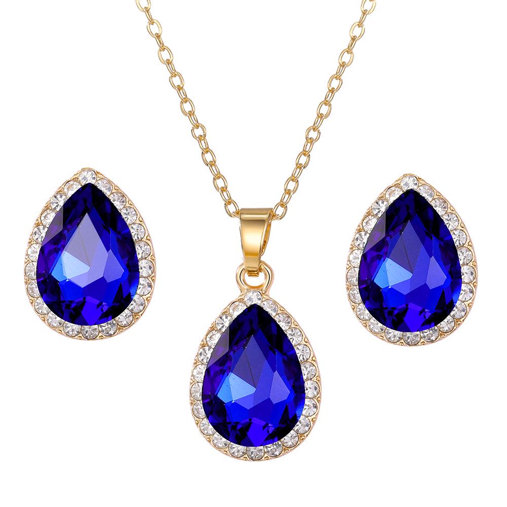 

Европейская и американская мода ожерелье с подвеской из драгоценных камней и комплект серег Alloy