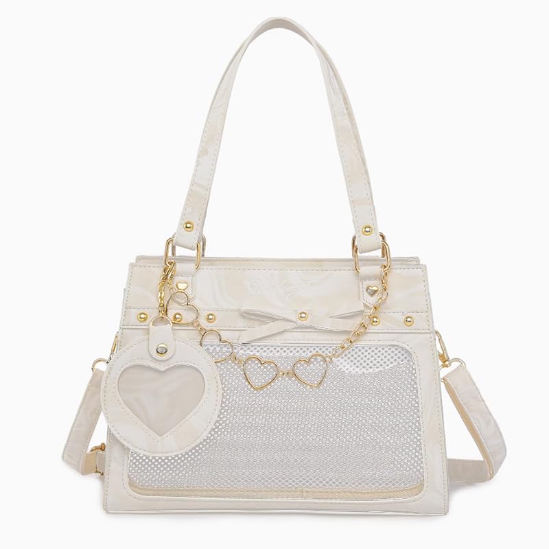 

[Ugou Xiaopu] Marble Ita Bag with Button Badge Case, g.trigger Ita Bag, Clear Bag, Transparent, White [Parallel Import]