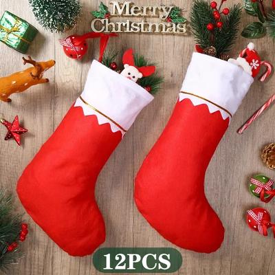 14.17 Inch Double Sided Red Velvet Christmas Stocking with Gold Trim Hanging Bag Tree Ornament Party Holiday Festive Decoration