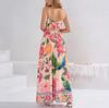 Summer new temperament printed suspender dress, European and American sexy holiday style backless strap waist dress
