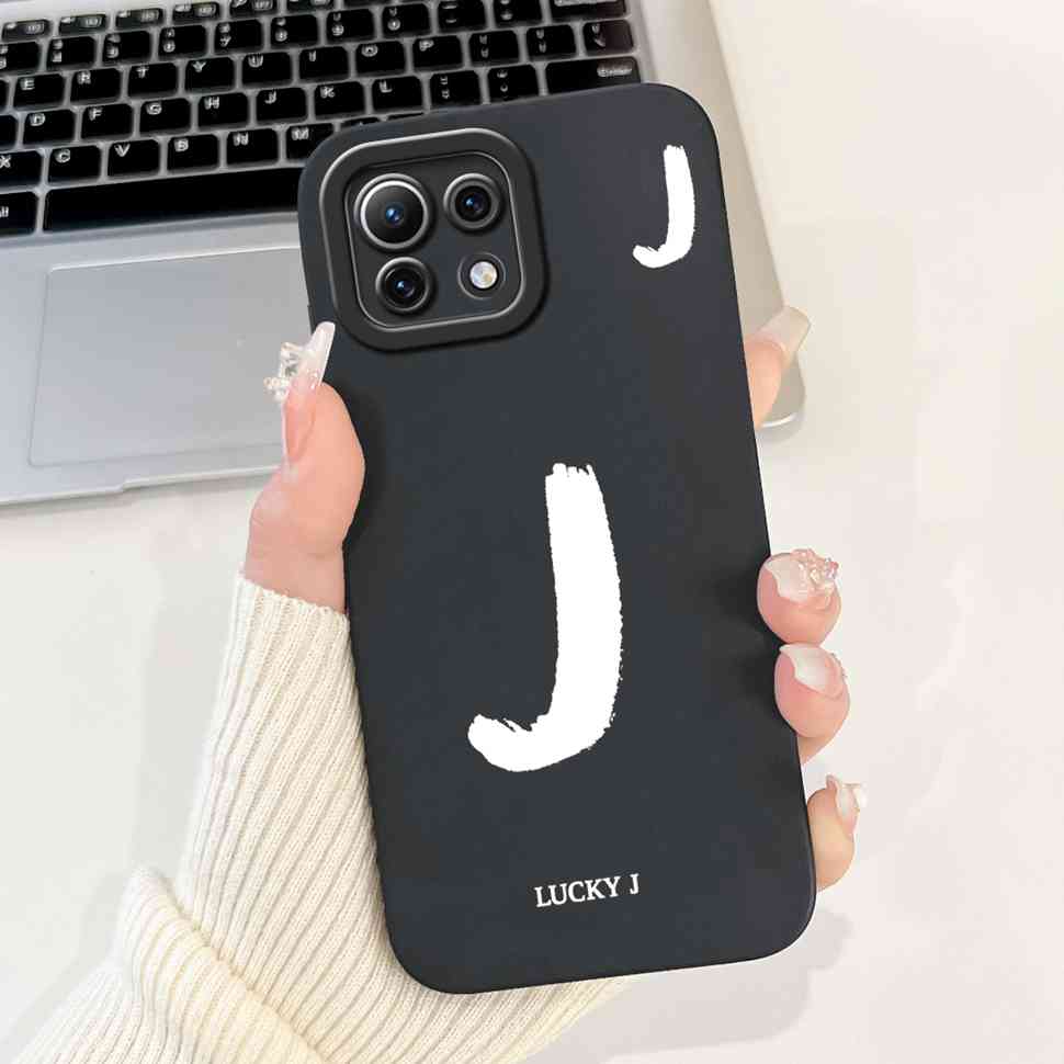 For Xiaomi Mi 11 Lite 4G M2101K9AG Case Black Lucky Letters A-Z Soft Silicone Cover For Xiaomi Mi 11Lite 5G 11 Youth 6.55" Cases