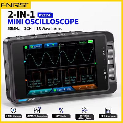 DS215H El Tipi Mini Dijital Osiloskop 50M 250MS/S Çift Kanallı 2'si 1 Arada HD Ekran Sinyal Üreteci 400V Yüksek Gerilim Koruma
