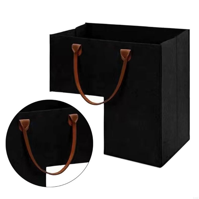 Stair Basket with Leather Handles Felt L-Shape Large Capacity Stair Step Bin Foldable Staircase for Clothes