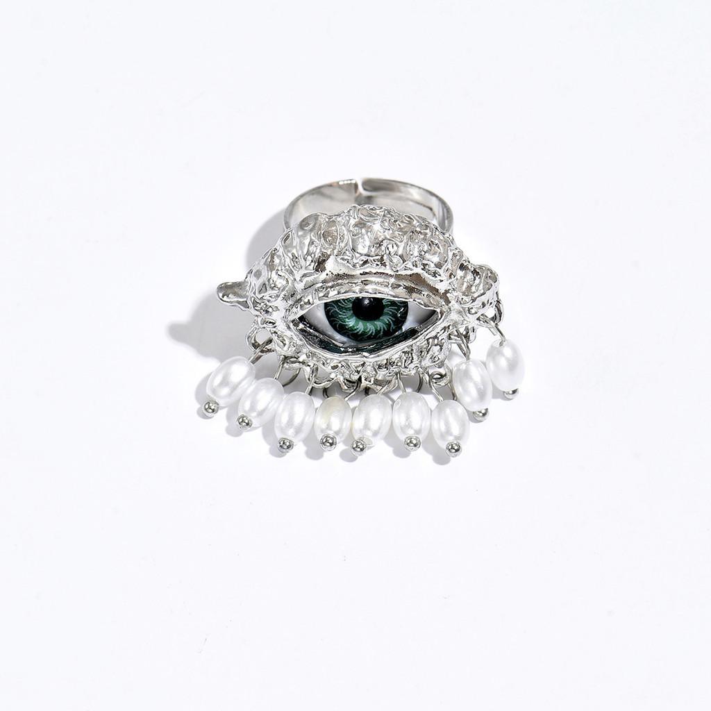 

Demon Eye Geometric Ring With Artificial Pearl For Women Summer Fashion Accessory срібний
