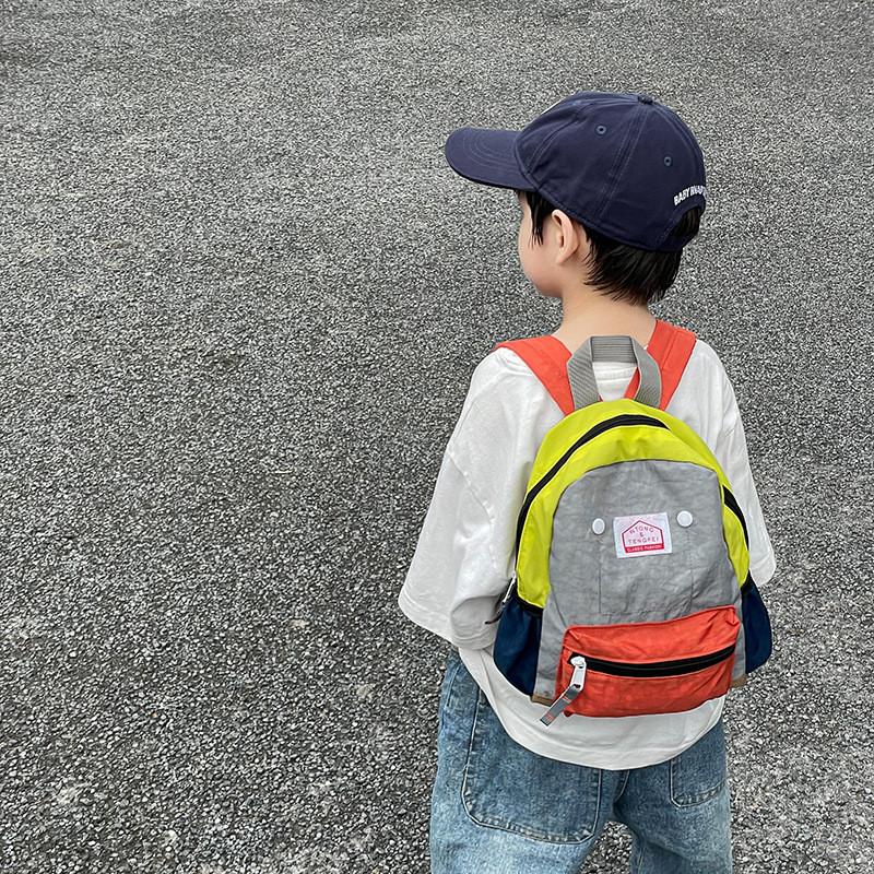 Blocked Canvas Color Backpack With Nylon Simple For Children Backpack Spine