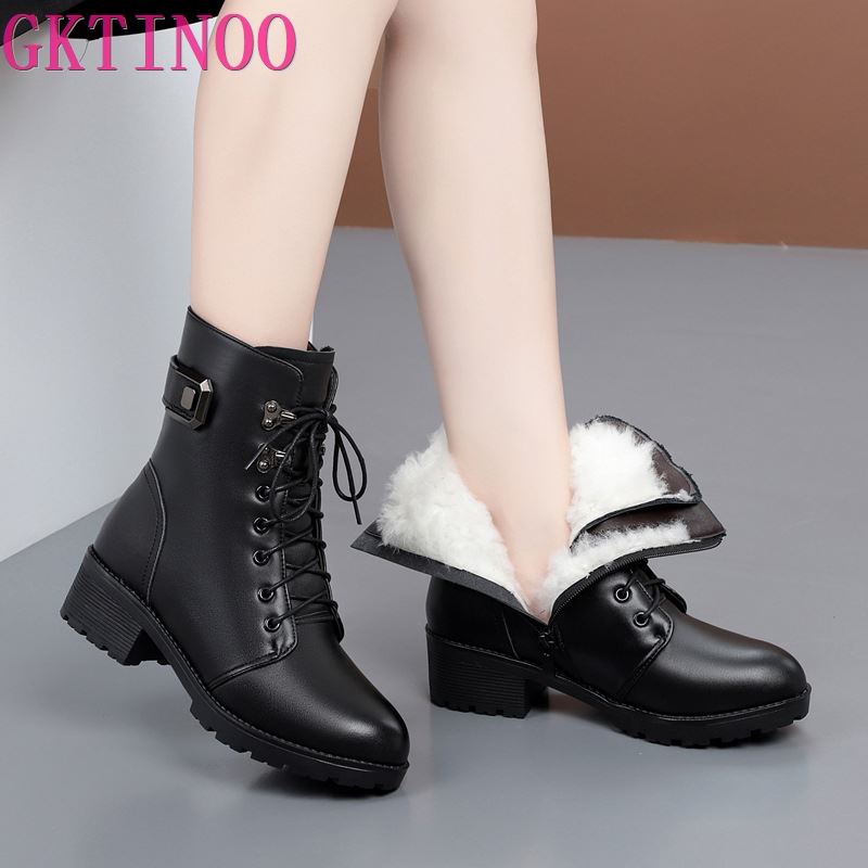 Fashion GKTINOO 2025 Winter Genuine Leather Boots Warm Plush Wool Boots Fashion Comfort Non-slip Women Boots Snow Shoes Large Size