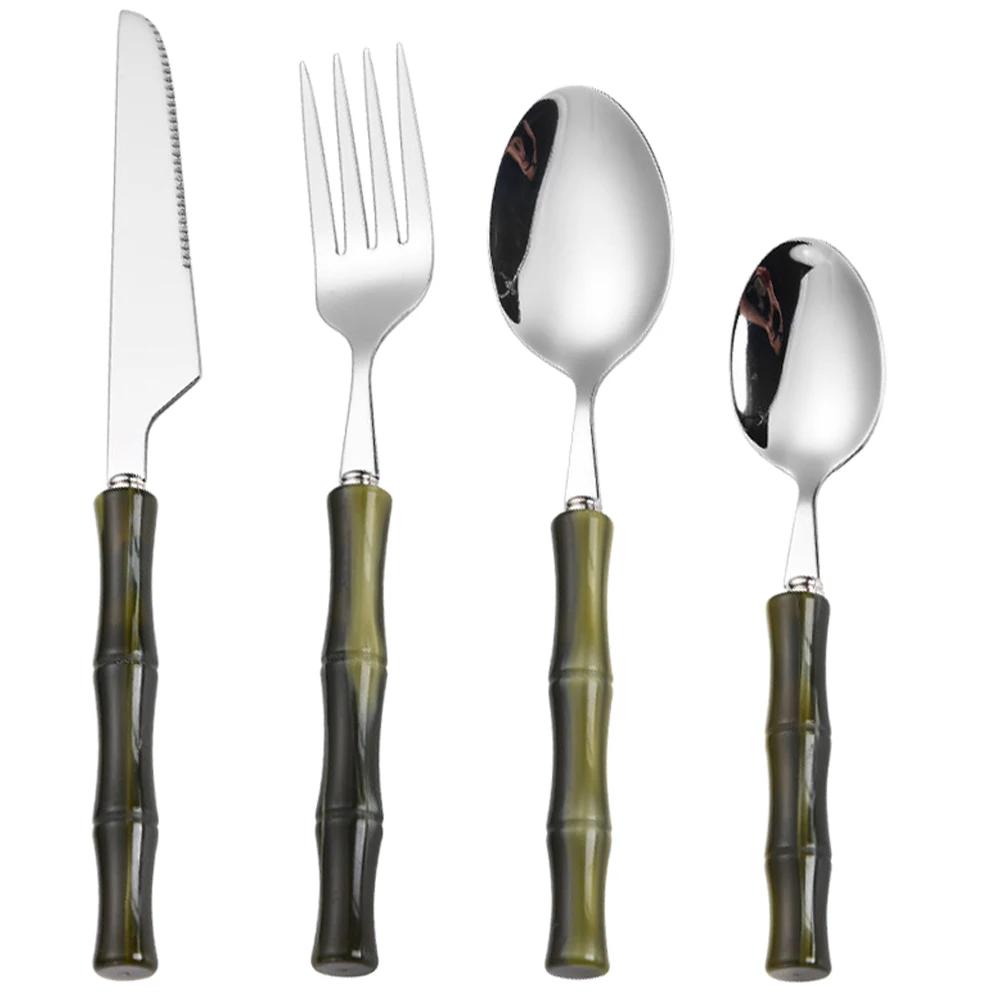 

4/6Pcs Acrylic Handle Knife Fork Spoon Set Stainless Steels Dinner Cutlery Set Coloful Western Dinnerware Home Kitchen Flatware