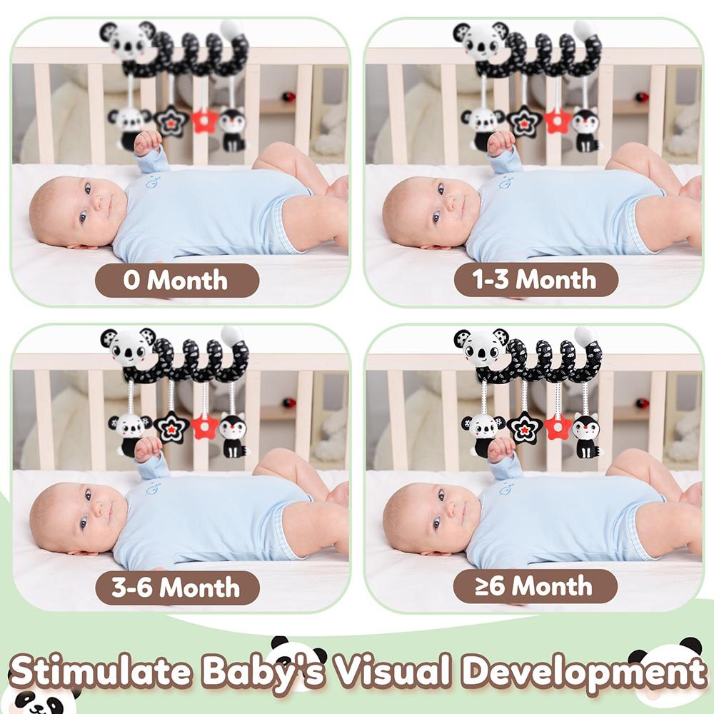 Baby Carseat Toy Black & White Lion Koala Rattle Spiral Hanging Activity Stroller Toy for Newborns Crib Mobile Sensory Toy Gifts